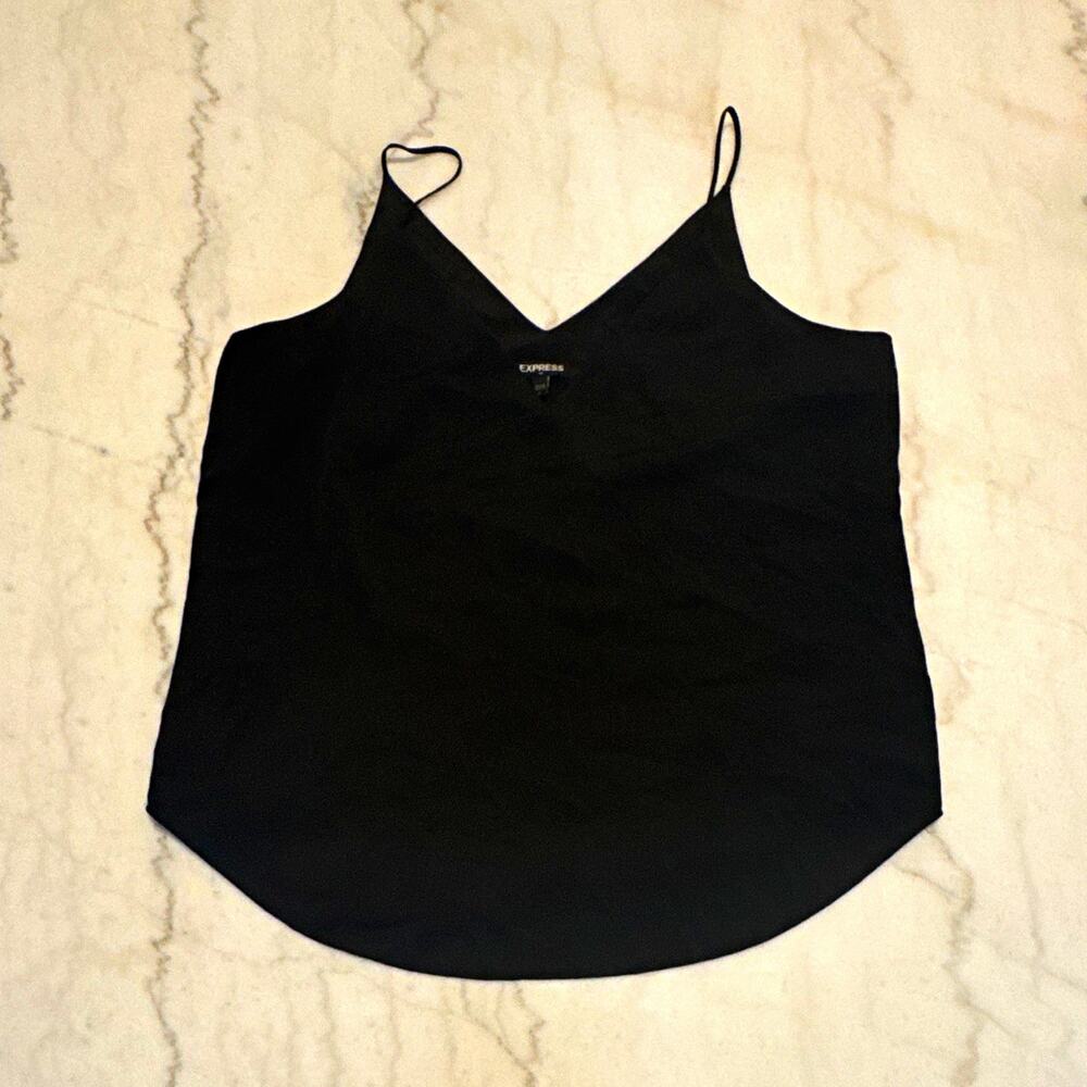 Express Black Solid V-Neck Adjustable Strap Camisole Top Women’s L Regular 0124